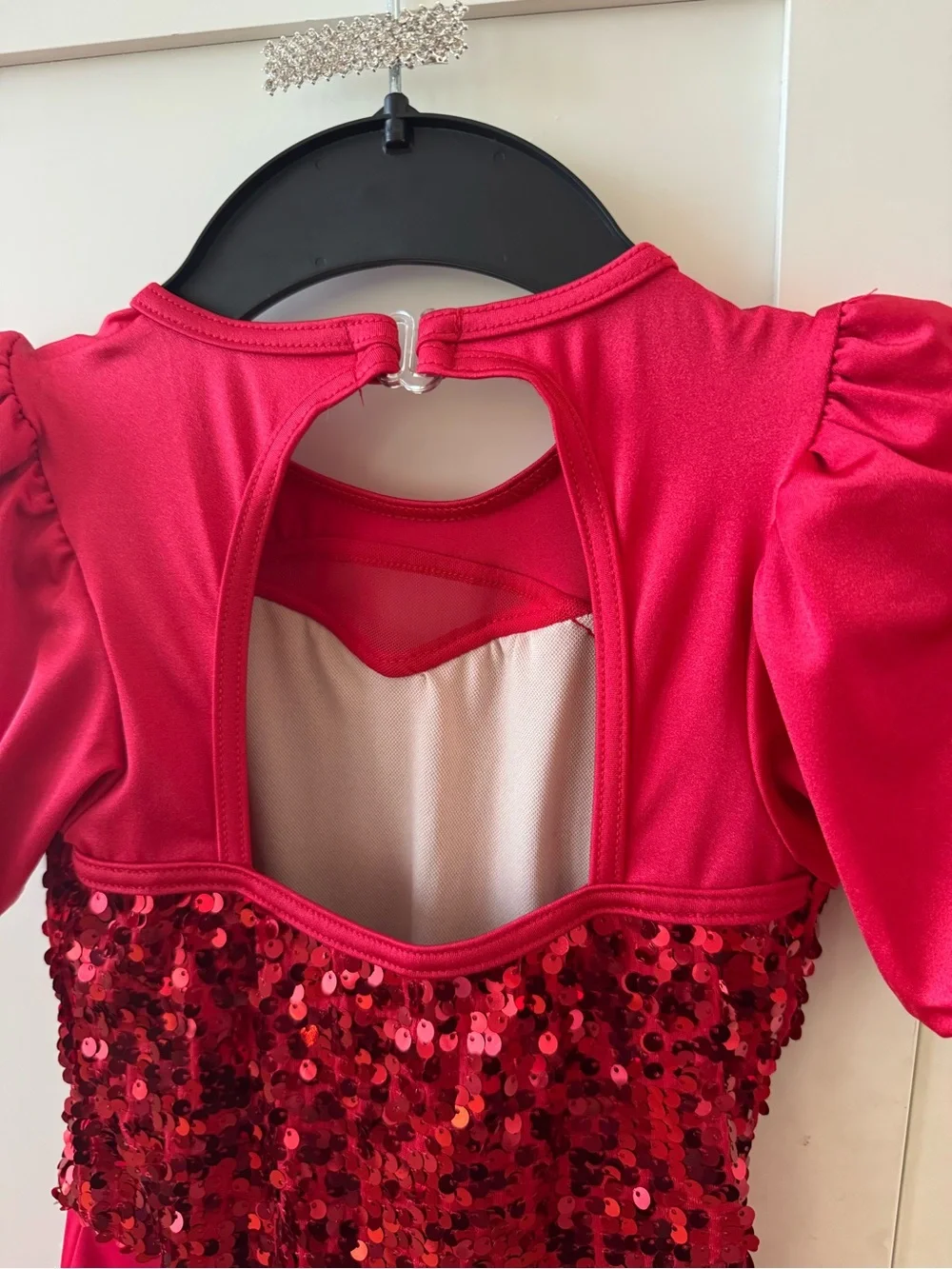 Weissman Red Sequin Puff-Sleeve Dance Costume